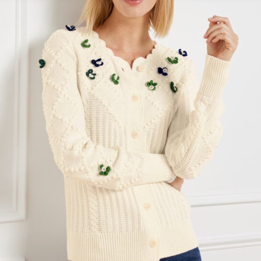 Mixed Stitch Cardigan - Merry Floral - Picture 2 of 6
